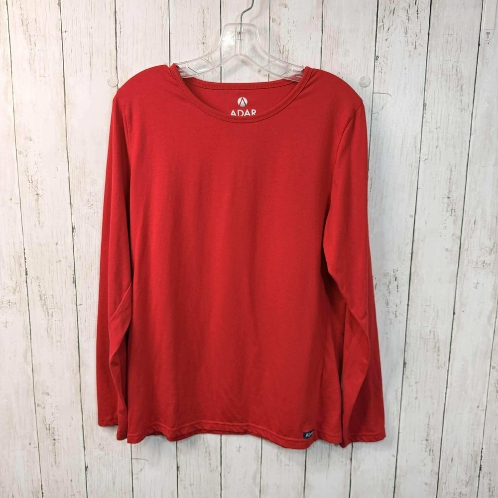 Adar Women's Red Universal Long‎ Sleeve Crew Neck Scrub Undershirt XL